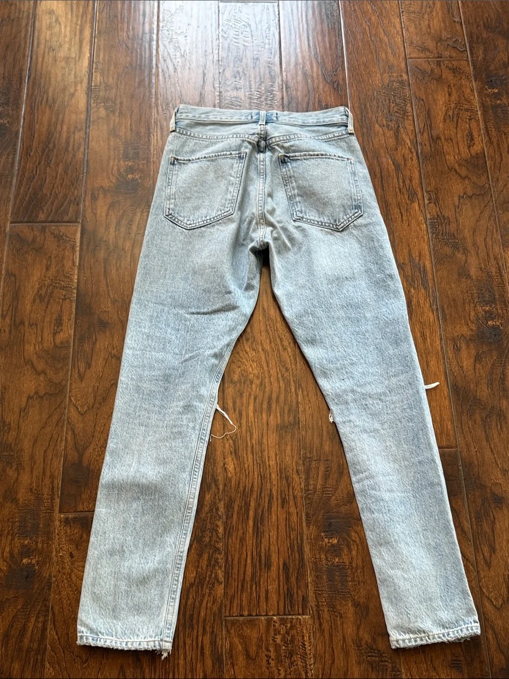 Agolde Jamie Light Wash Ripped Straight Jeans, size 24